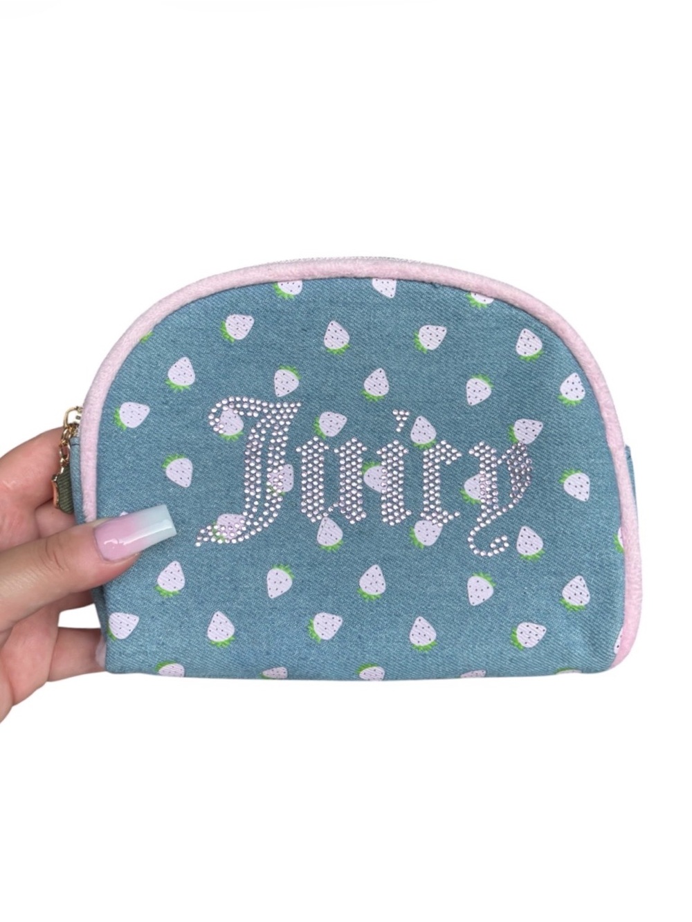 🎀Juicy Couture Denim / Pink Strawberry Makeup Pouch🎀